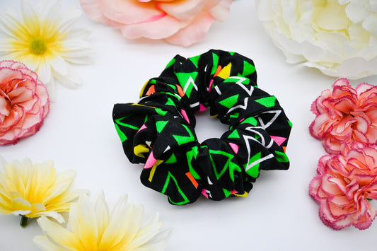 Retro Neon Triangles Scrunchie