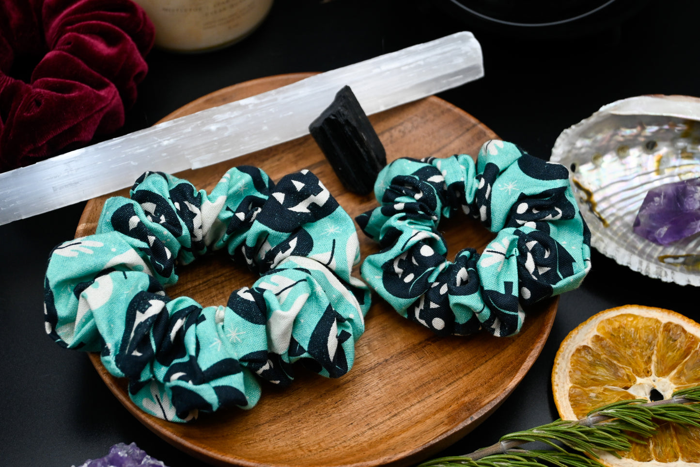 Turquoise Pumpkin and Ghost Scrunchie