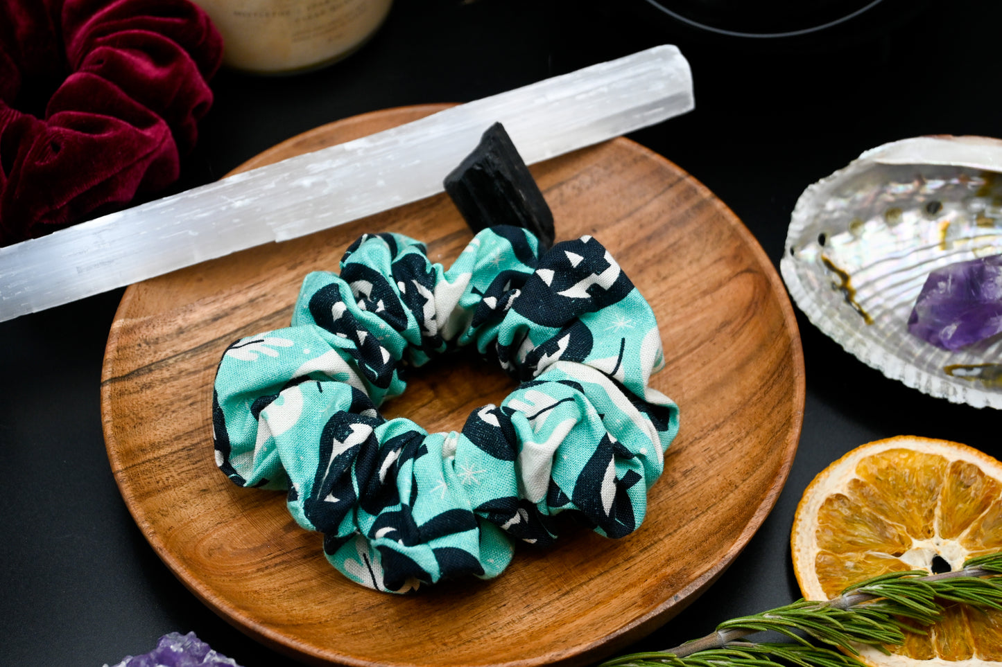 Turquoise Pumpkin and Ghost Scrunchie