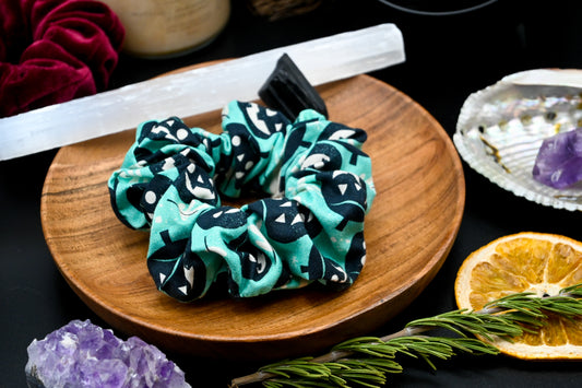 Turquoise Pumpkin and Ghost Scrunchie