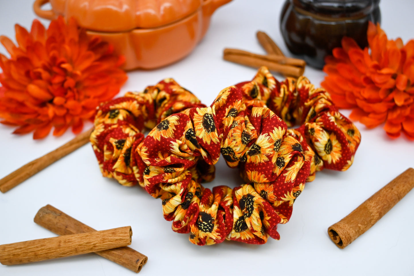 Autumn Red Sunflowers Scrunchie