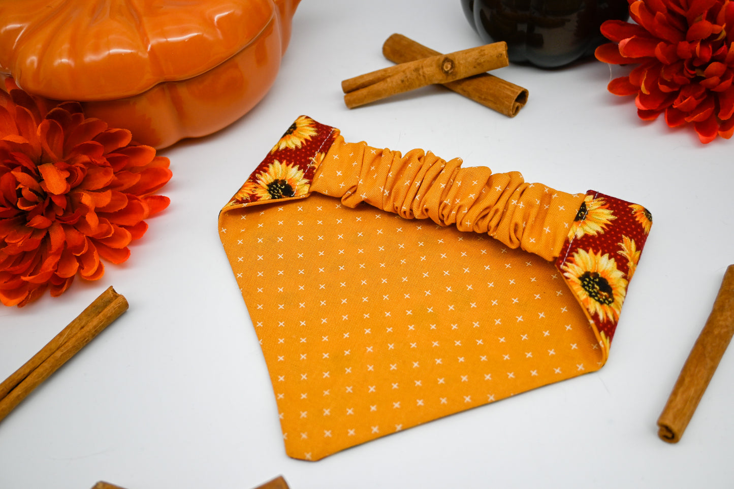 Reversible Pet Bandana -  Red Sunflower Sunsets