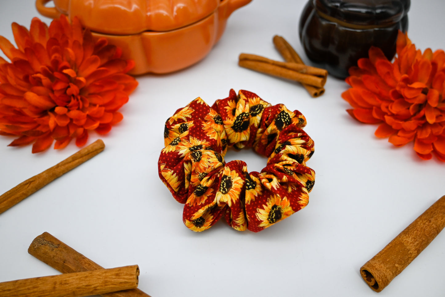 Autumn Red Sunflowers Scrunchie