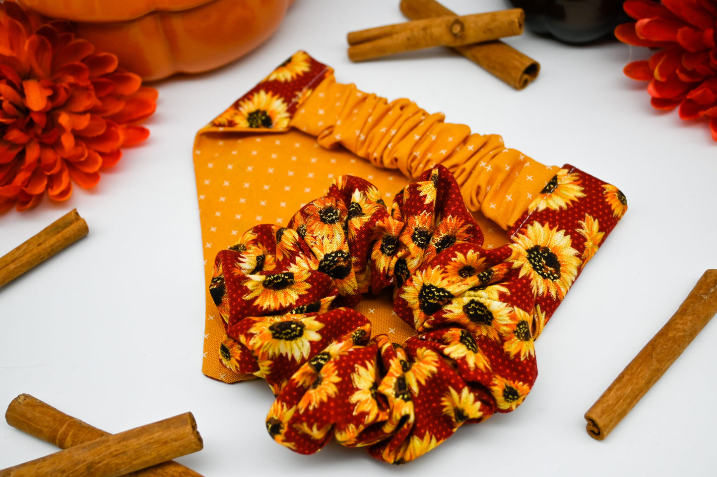 Reversible Pet Bandana -  Red Sunflower Sunsets