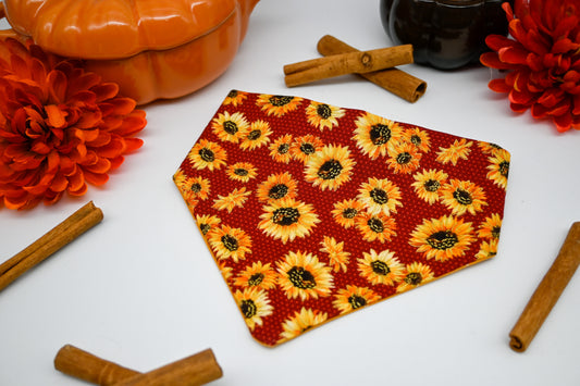 Reversible Pet Bandana -  Red Sunflower Sunsets