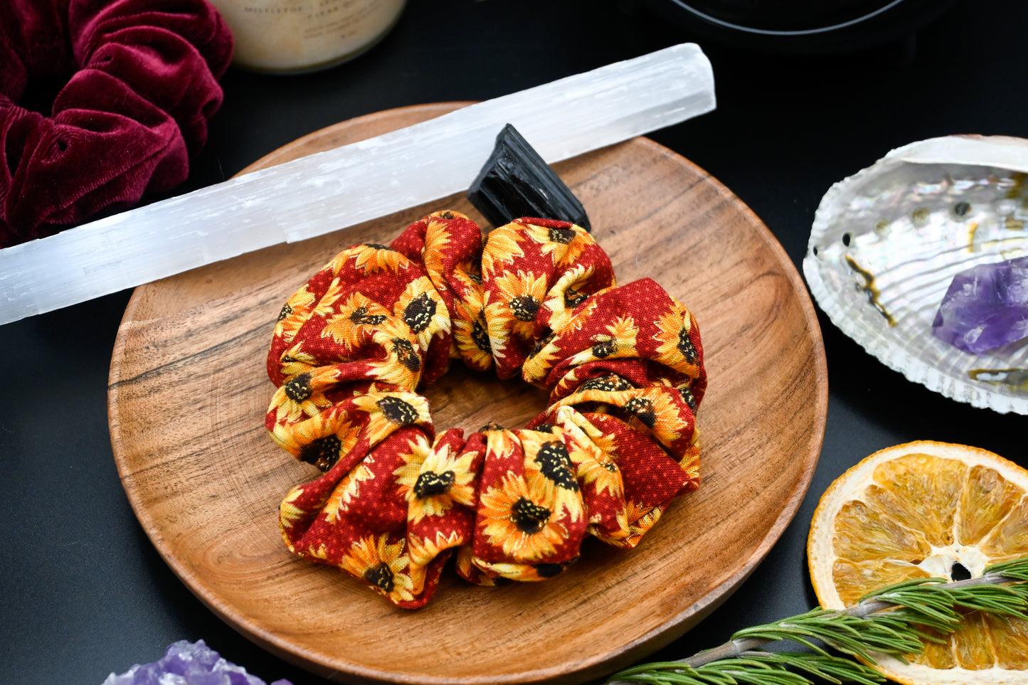 Autumn Red Sunflowers Scrunchie