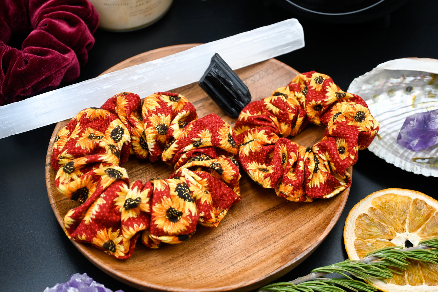 Autumn Red Sunflowers Scrunchie