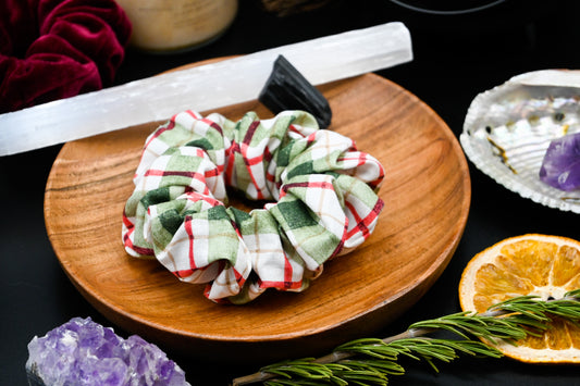 Cream, Red, and Green Plaid Scrunchie