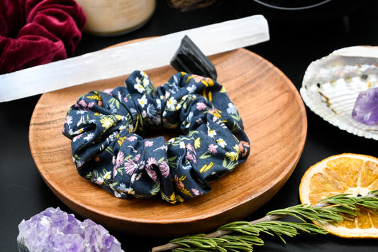 Navy Wildflower Scrunchie