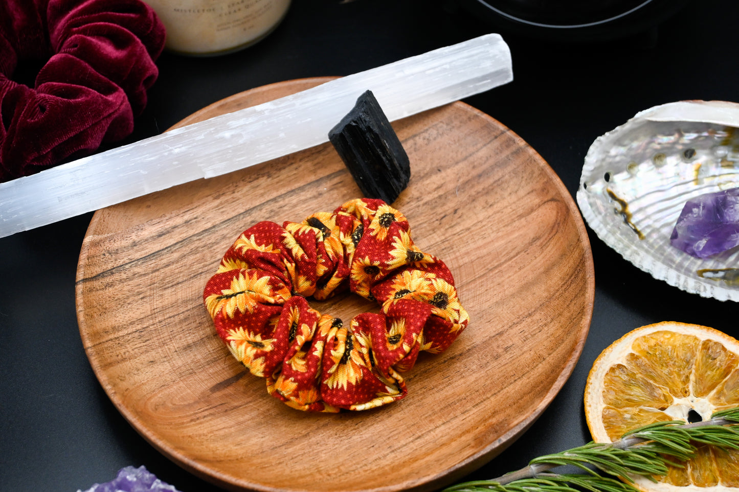 Autumn Red Sunflowers Scrunchie