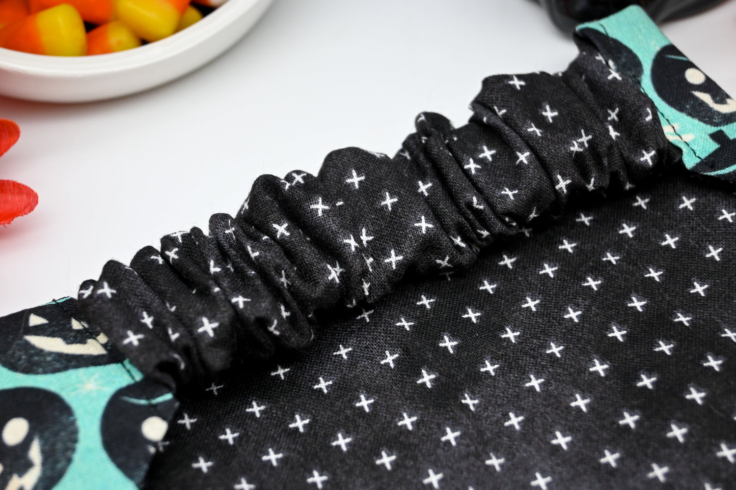 Reversible Pet Bandana - Turquoise and Black Pumpkins n Ghosts