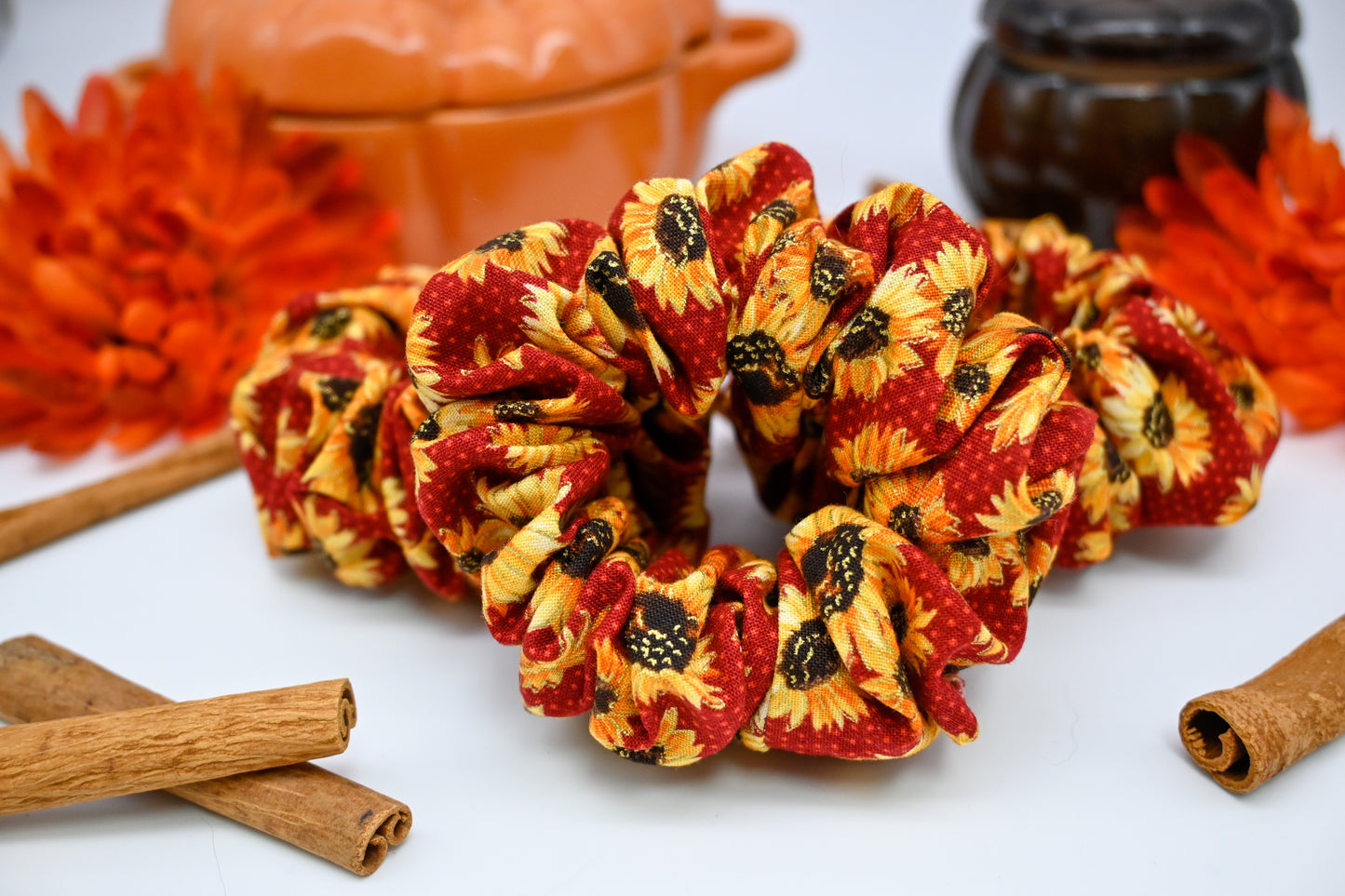 Autumn Red Sunflowers Scrunchie