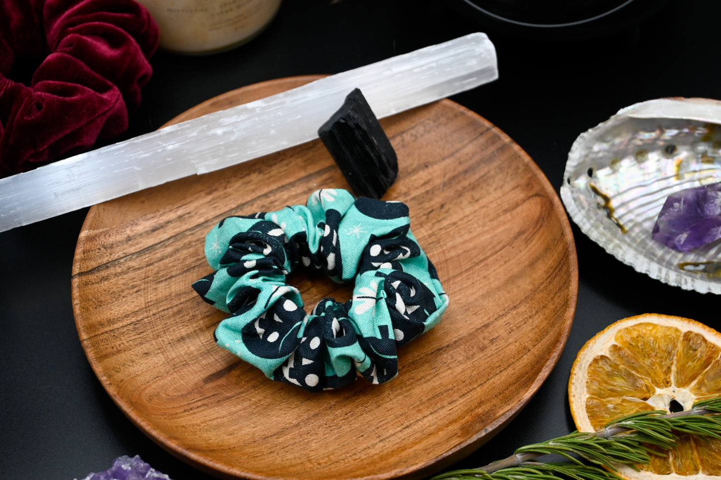 Turquoise Pumpkin and Ghost Scrunchie