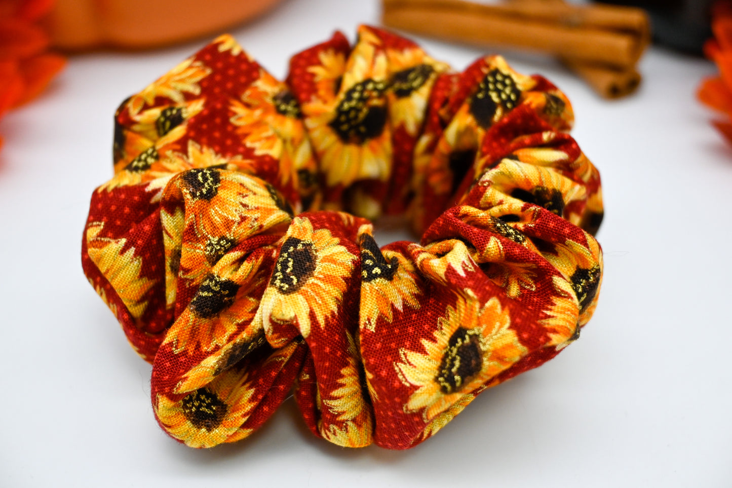 Autumn Red Sunflowers Scrunchie