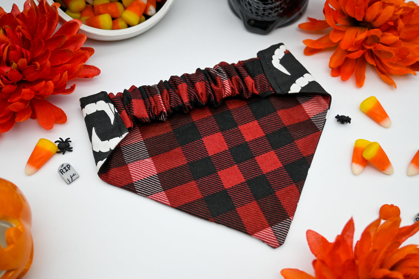 Reversible Pet Bandana - Bite Me and Red Plaid