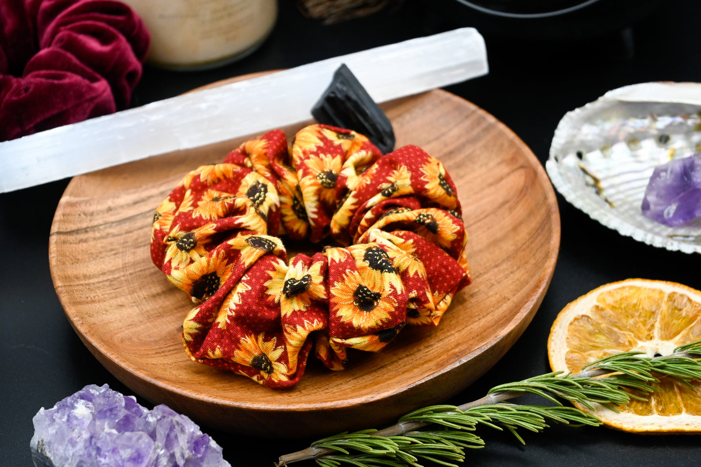 Autumn Red Sunflowers Scrunchie